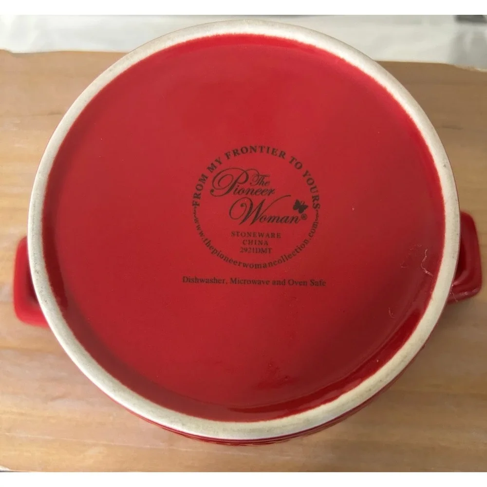 Pioneer Woman Fiona Floral Mini Casserole Dish w/Lid Red 14.4 oz Stoneware